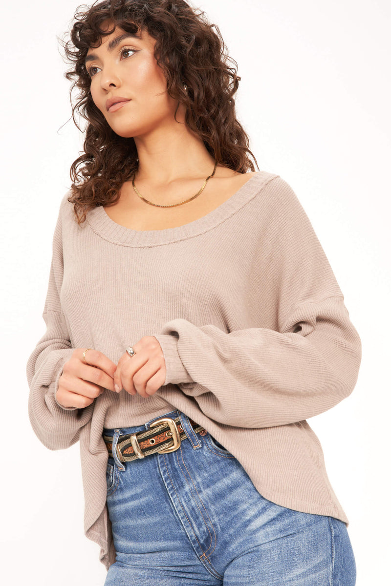 Inside Scoop T Sweater PROJECT Rib Sleeve Autumn Long Mink – - SOCIAL