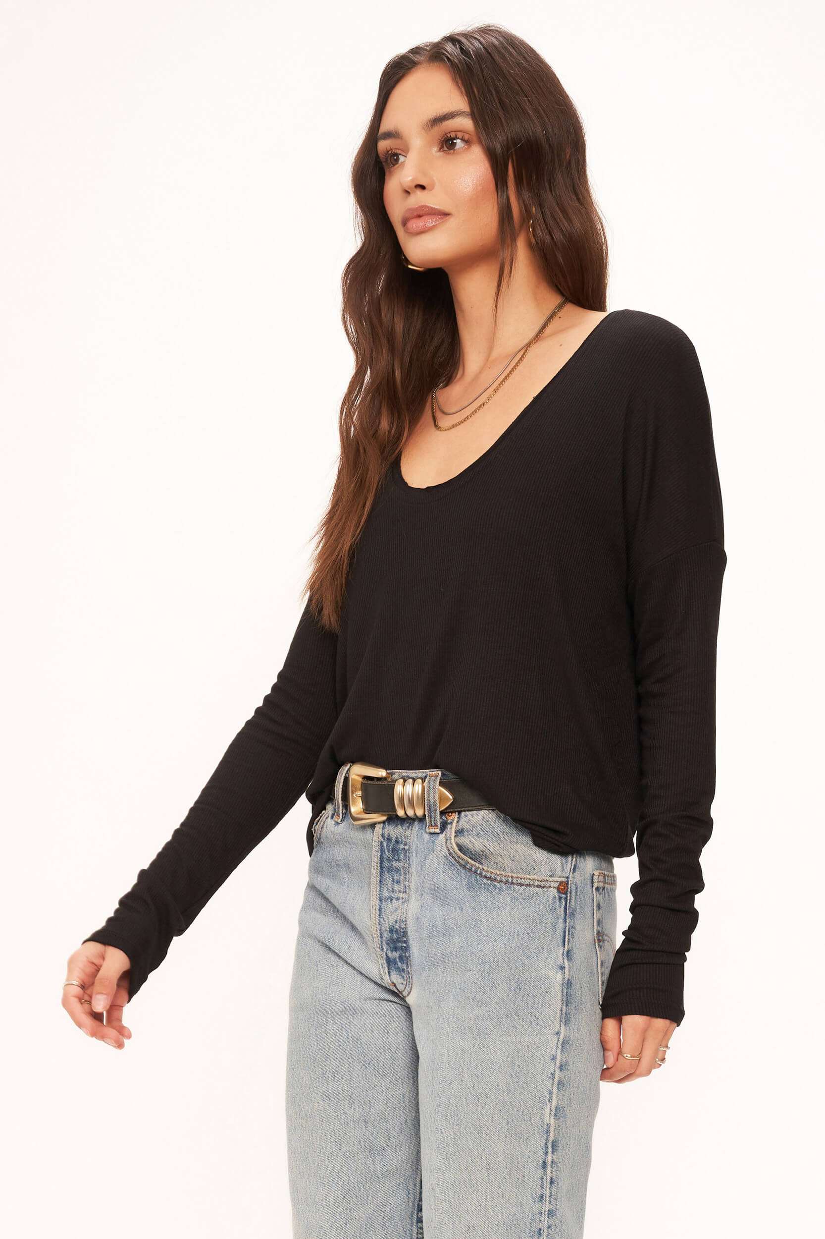 Charlotte Relaxed Scoop Neck Rib Long Sleeve - Black – PROJECT