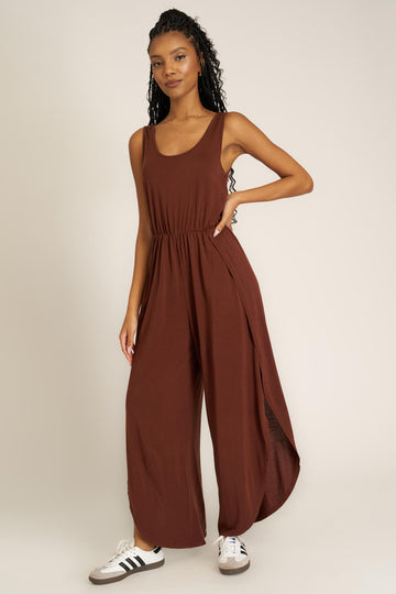 Do It Again Scoop Neck Jumpsuit in Russet Brown