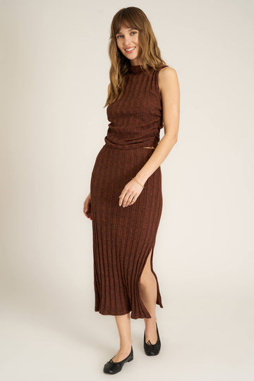 Giorgia Funnel Neck Sweater Rib Tank in Russet Brown