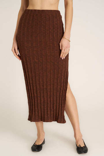 Giorgia Sweater Rib Skirt in Russet Brown