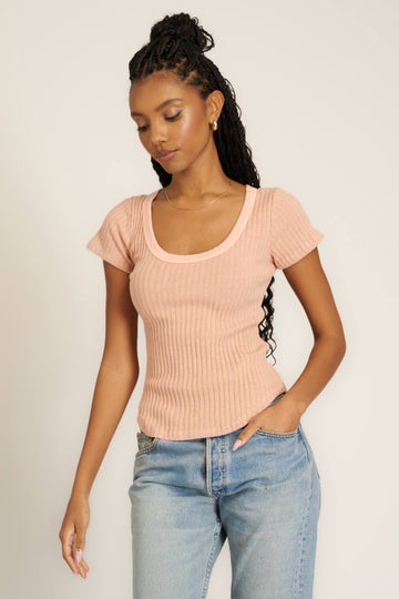 Julie Scoop Neck Sweater Rib Tee in MW Mellow Rose