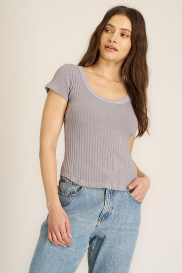 Julie Scoop Neck Sweater Rib Tee - MW Shadow