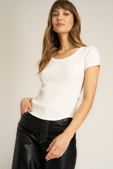 Julie Scoop Neck Sweater Rib Tee in White