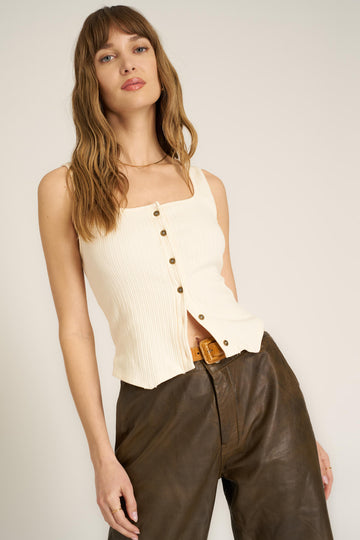 Khara Button Front Vest in Mother of Pearl