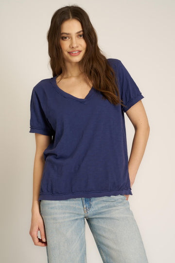 Knock Out V Neck Tee - Rich Indigo