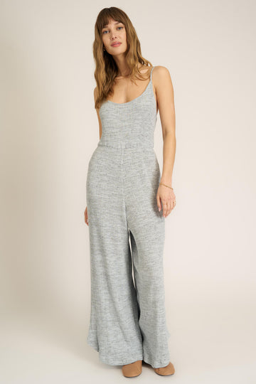 Last Dance Twist Back Sweater Rib Jumpsuit in Blue Dusk