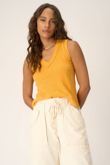 Let Me Know Relaxed Slub V Neck Tank in Amber Glow