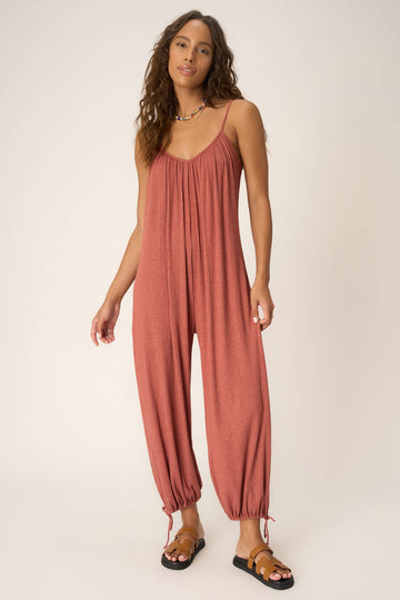 Let's Bounce Shirred Strappy Jumpsuit in Summer Rust