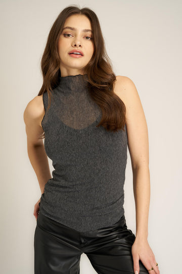 On The Town Layered Mesh Tank in Black