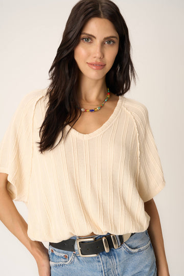 Paola Sweater V Neck Bubble Tee in Chalk