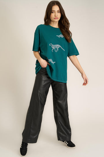 Pink Cheetahs Oversized Tee - Pacific Teal