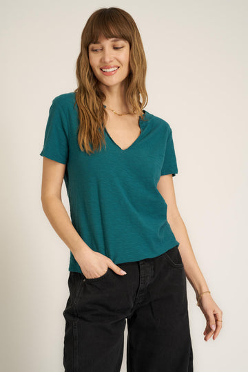 Plata Notched Tee in Pacific Teal