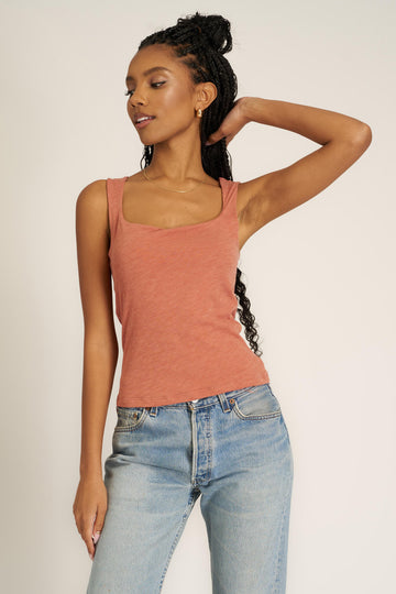 Sarah Square Neck Seamless Tank in Desert Clay