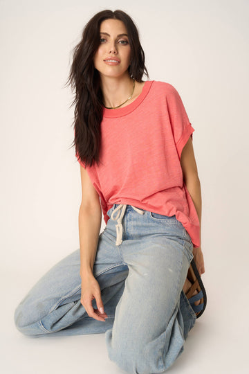 Stop Playin' Textured Tee in Sunset Coral