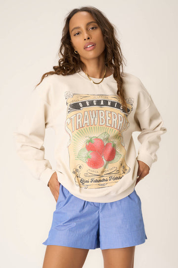 Strawberries Oversized Sweatshirt in Brushed Bone