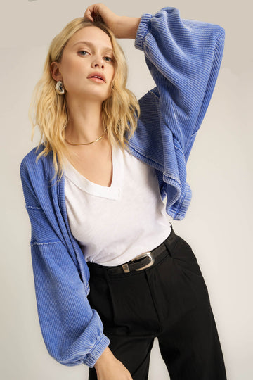 Too Cool Seamed Burnout Shrug in Blue Moon