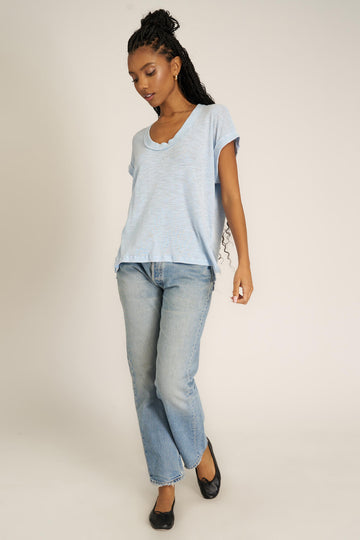 Too Deep Washed Scoop Neck Tee in MW Blue Dusk