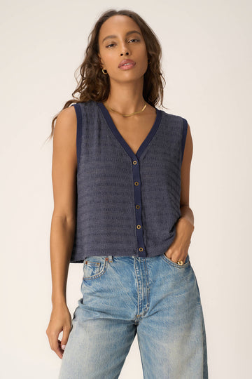 Viva Button Front Sweater Tank in Navy Bliss