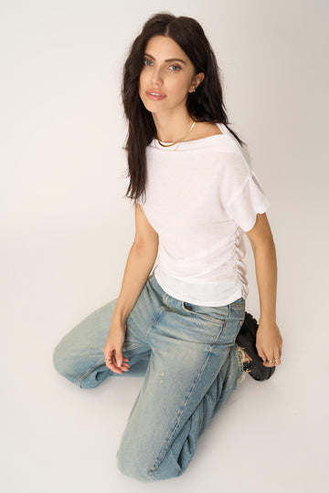 Vivi Side Ruched Tee in White