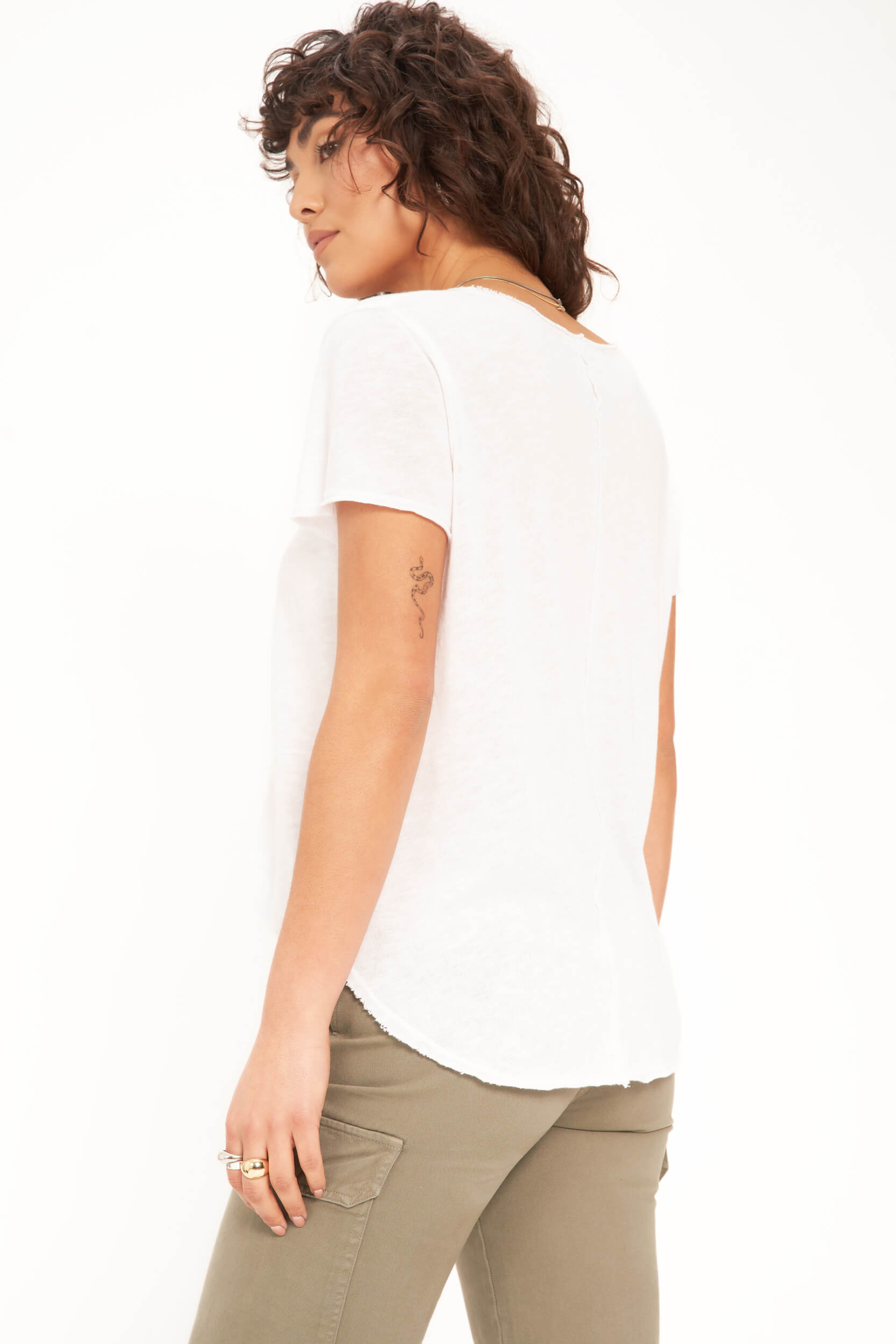 Fiona Easy Fit Double V Pointelle Tee - White – PROJECT SOCIAL T
